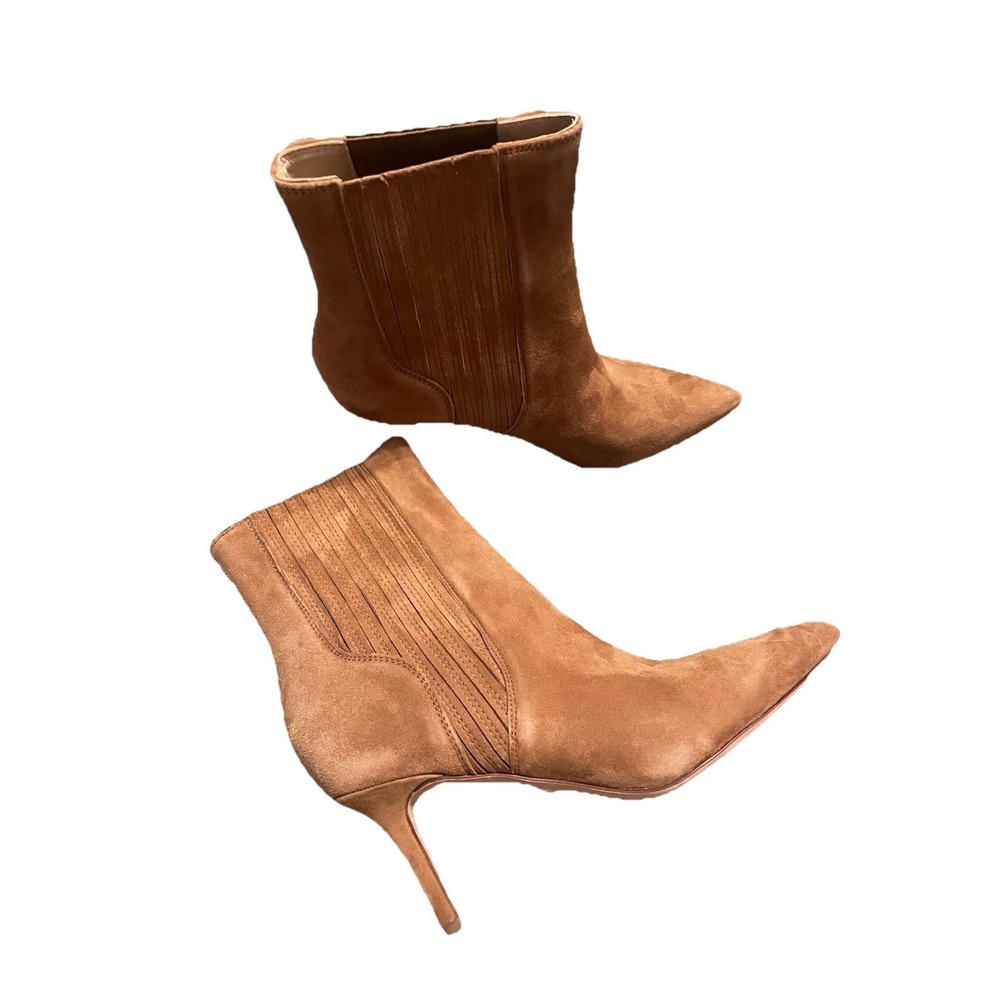 Veronica Beard Lisa 70' Suede Heeled Ankle Boots Size 7.5 Hazelnut Elegant - Picture 9 of 14